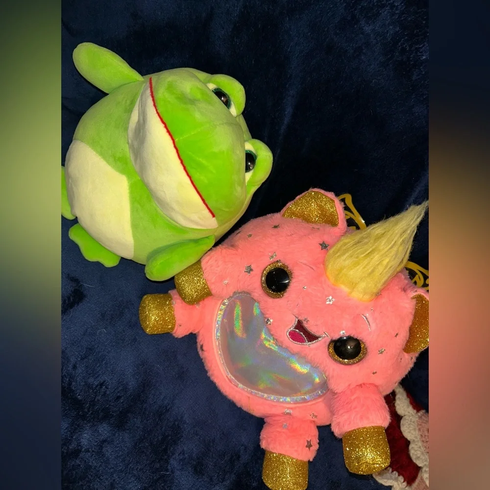 Green Frog and Pink Unicorn Plush Pet Toys